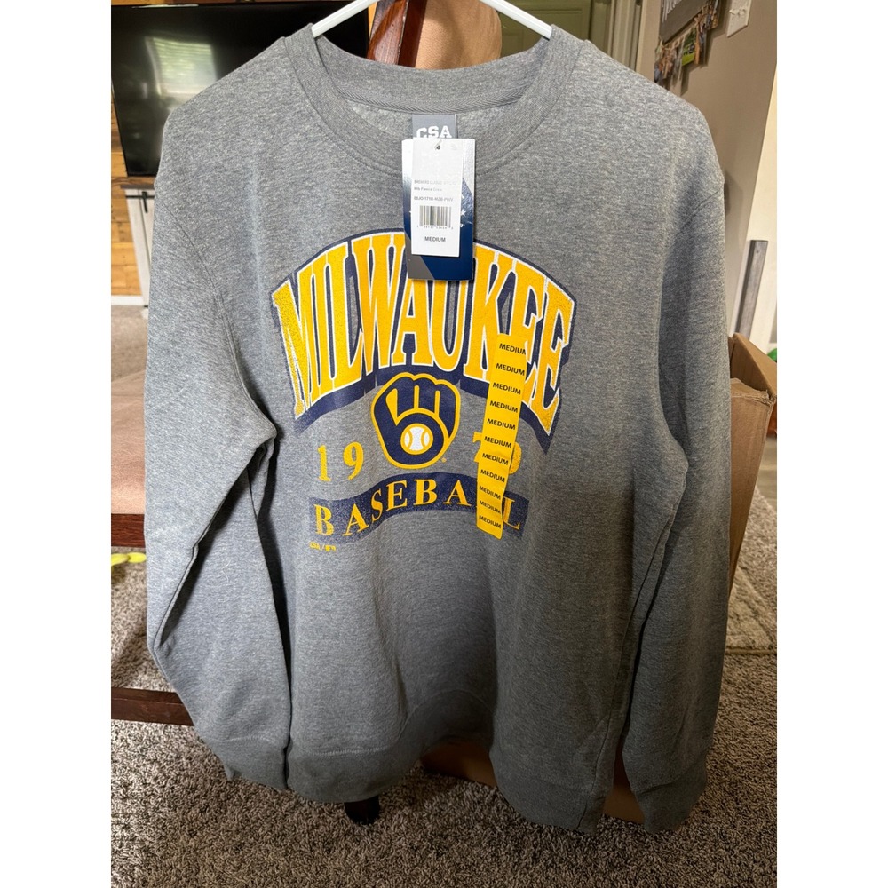 CSA Milwaukee Brewers Baseball Sweatshirt Mens Medium Gray Fleece Crewneck MLB